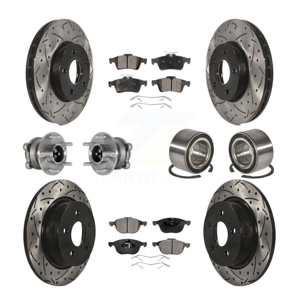 Kit de rotor et de plaquettes de frein à disque revêtus de roulement de moyeu avant et arrière (10 pièces) pour Ford c-ma