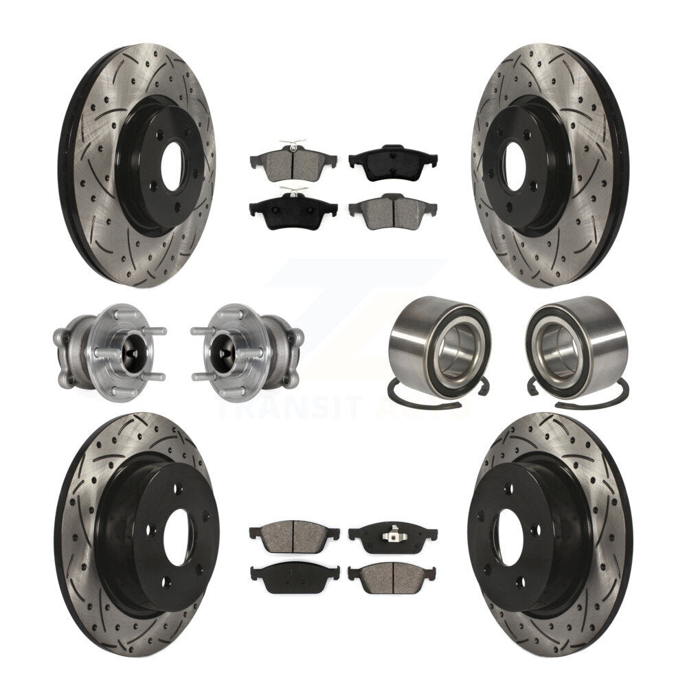 Kit de rotors et plaquettes de frein à disque revêtus de roulement de moyeu avant et arrière (10 pièces) pour Ford Escap