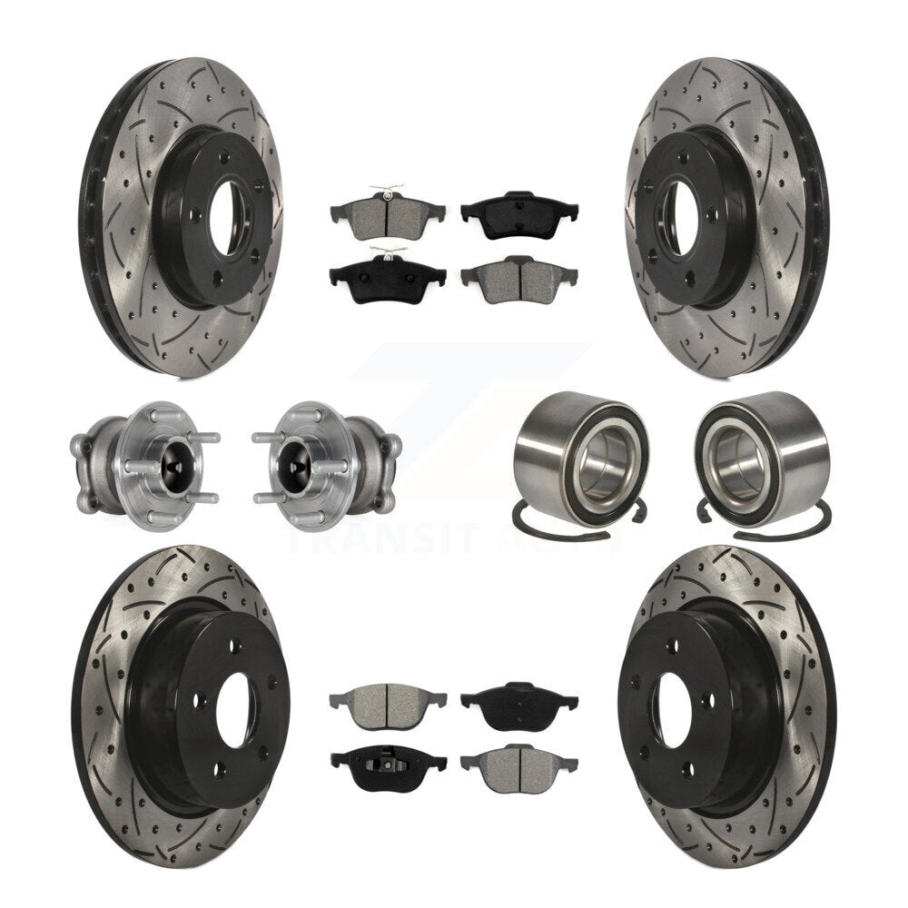 Kit de rotor et de plaquettes de frein à disque revêtus de roulement de moyeu avant et arrière (10 pièces) pour Ford c-ma