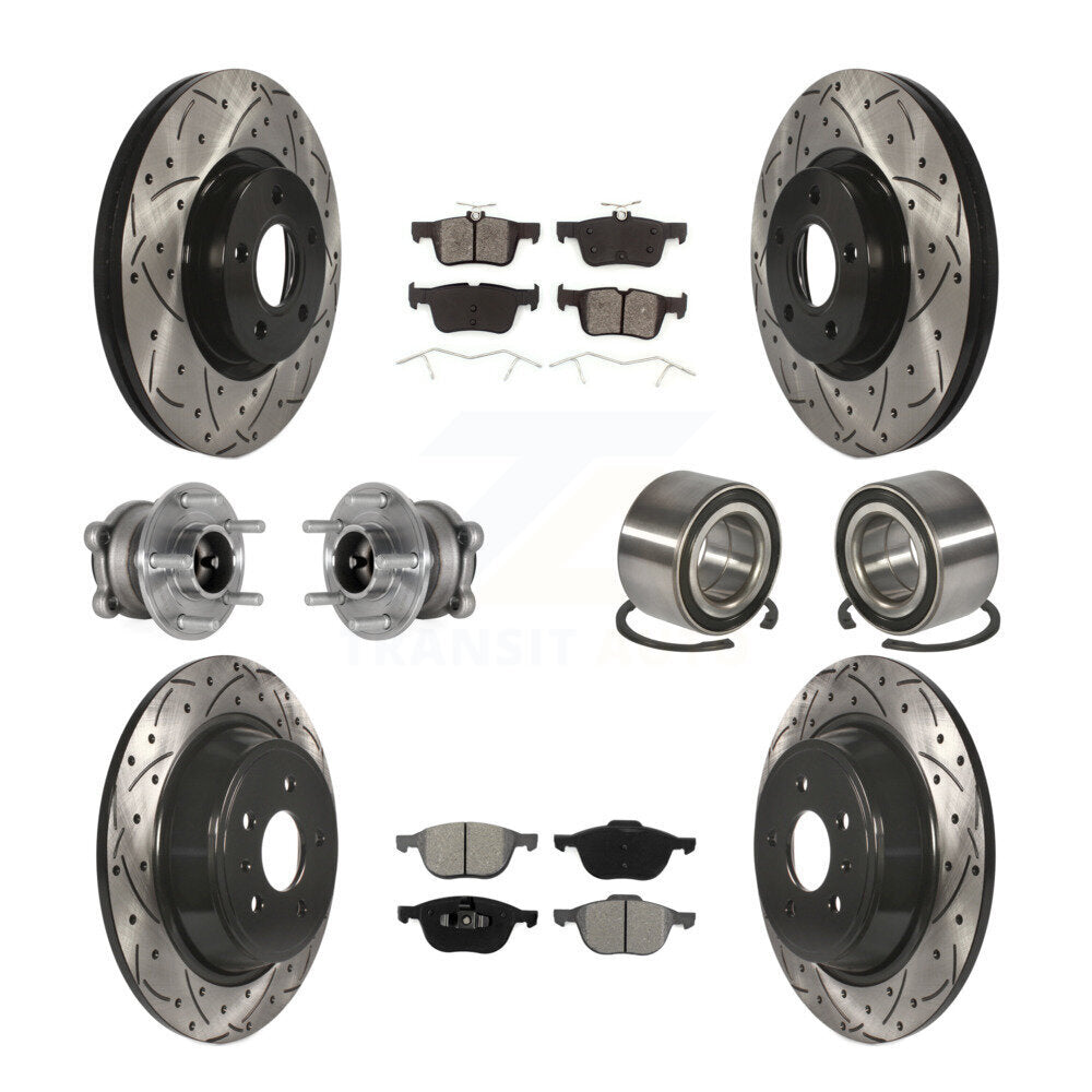 Kit de rotors et plaquettes de frein à disque revêtus de roulement de moyeu avant et arrière (10 pièces) pour Ford Escap