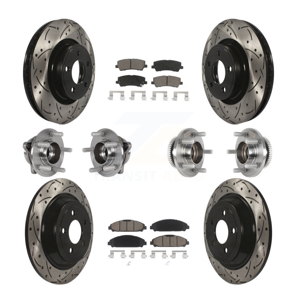 Kit de rotor et de plaquettes de frein à disque revêtus de roulement de moyeu avant et arrière (10 pièces) pour Ford Mustang