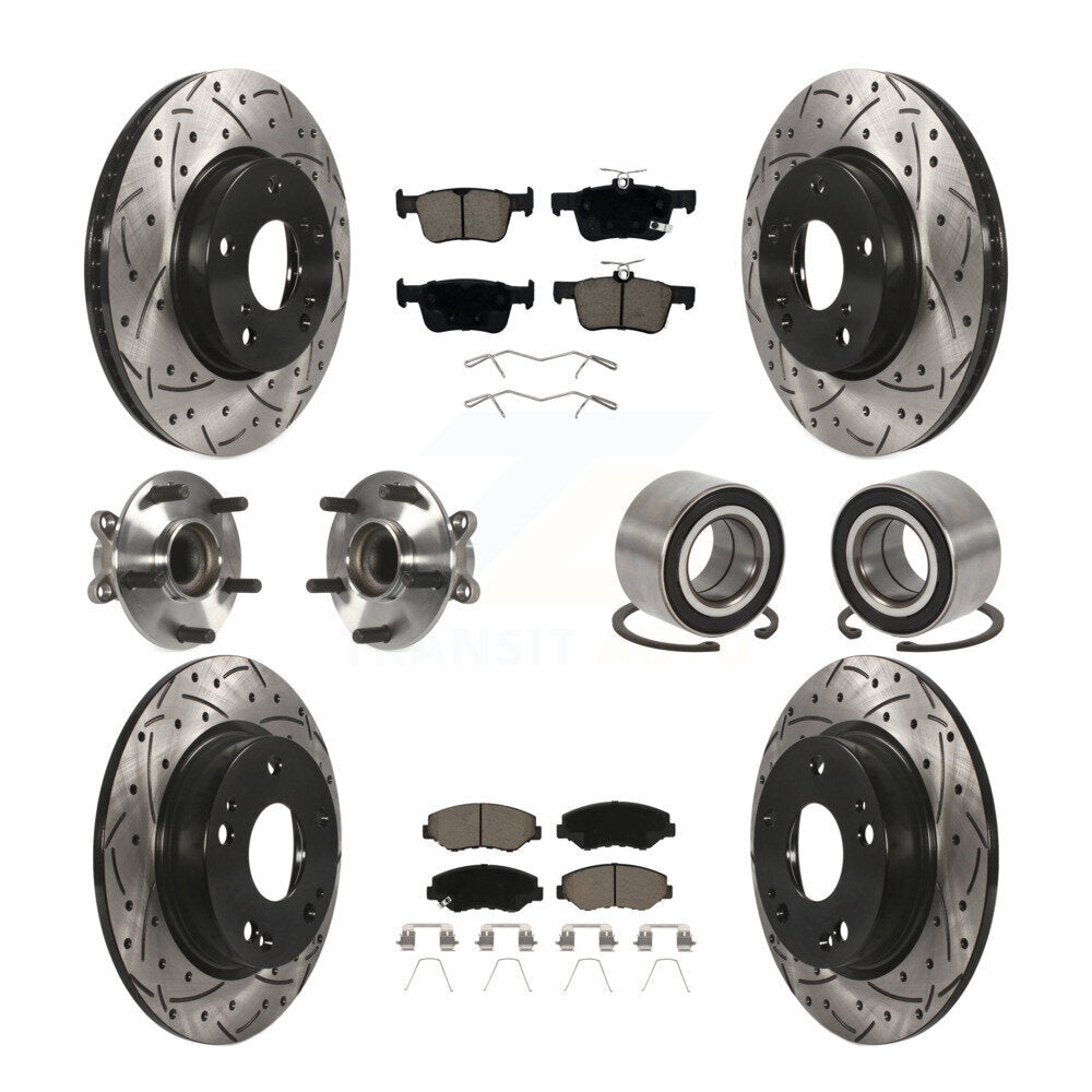 Kit de rotors et plaquettes de frein à disque revêtus de roulement de moyeu avant et arrière (10 pièces) pour Honda Civi