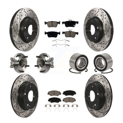 Kit de rotors et plaquettes de frein à disque revêtus de roulement de moyeu avant et arrière (10 pièces) pour Honda Civi