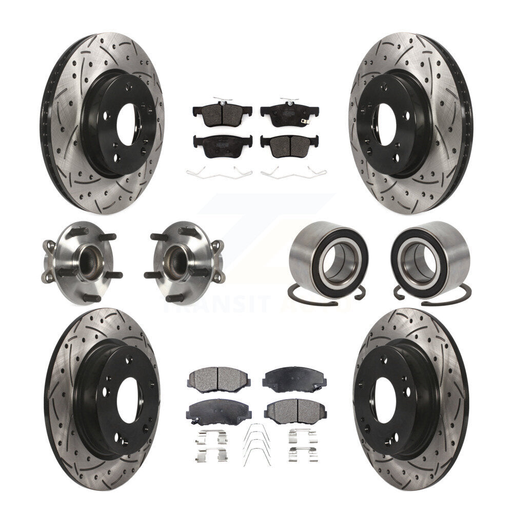 Kit de rotors et plaquettes de frein à disque revêtus de roulement de moyeu avant et arrière (10 pièces) pour Honda Civi