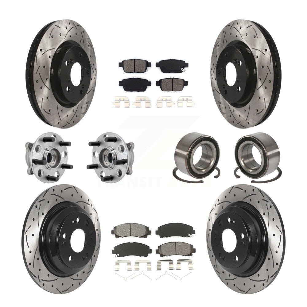 Kit de plaquettes de rotor de frein enduites de roulement de moyeu avant et arrière (10 pièces) pour Acura TL AW 09-13