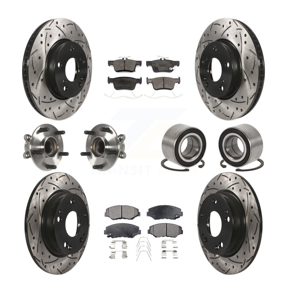 Kit de rotors et plaquettes de frein à disque revêtus de roulement de moyeu avant et arrière (10 pièces) pour Honda Civi