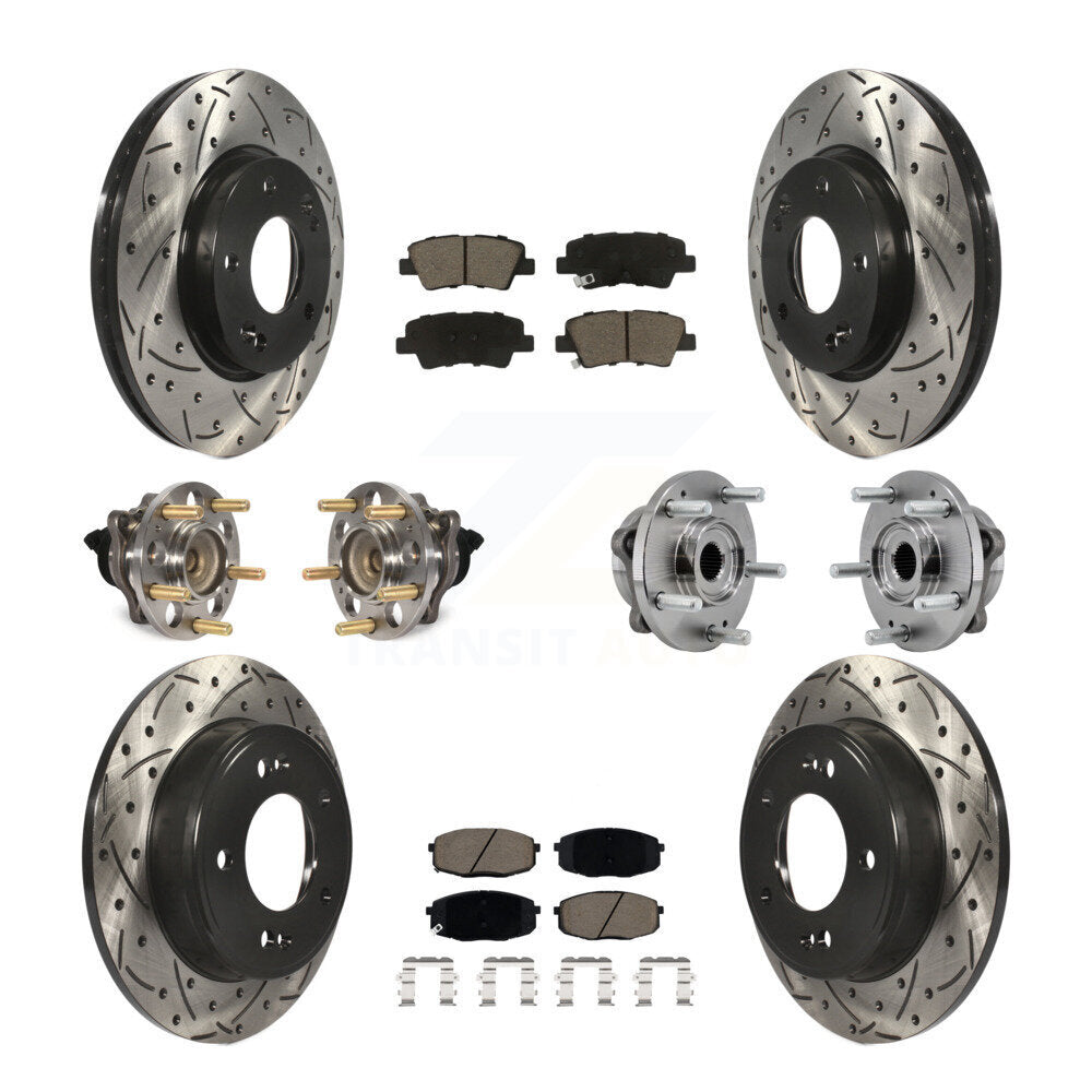 Kit de rotors et plaquettes de frein à disque revêtus de roulement de moyeu avant et arrière (10 pièces) pour Kia Sou