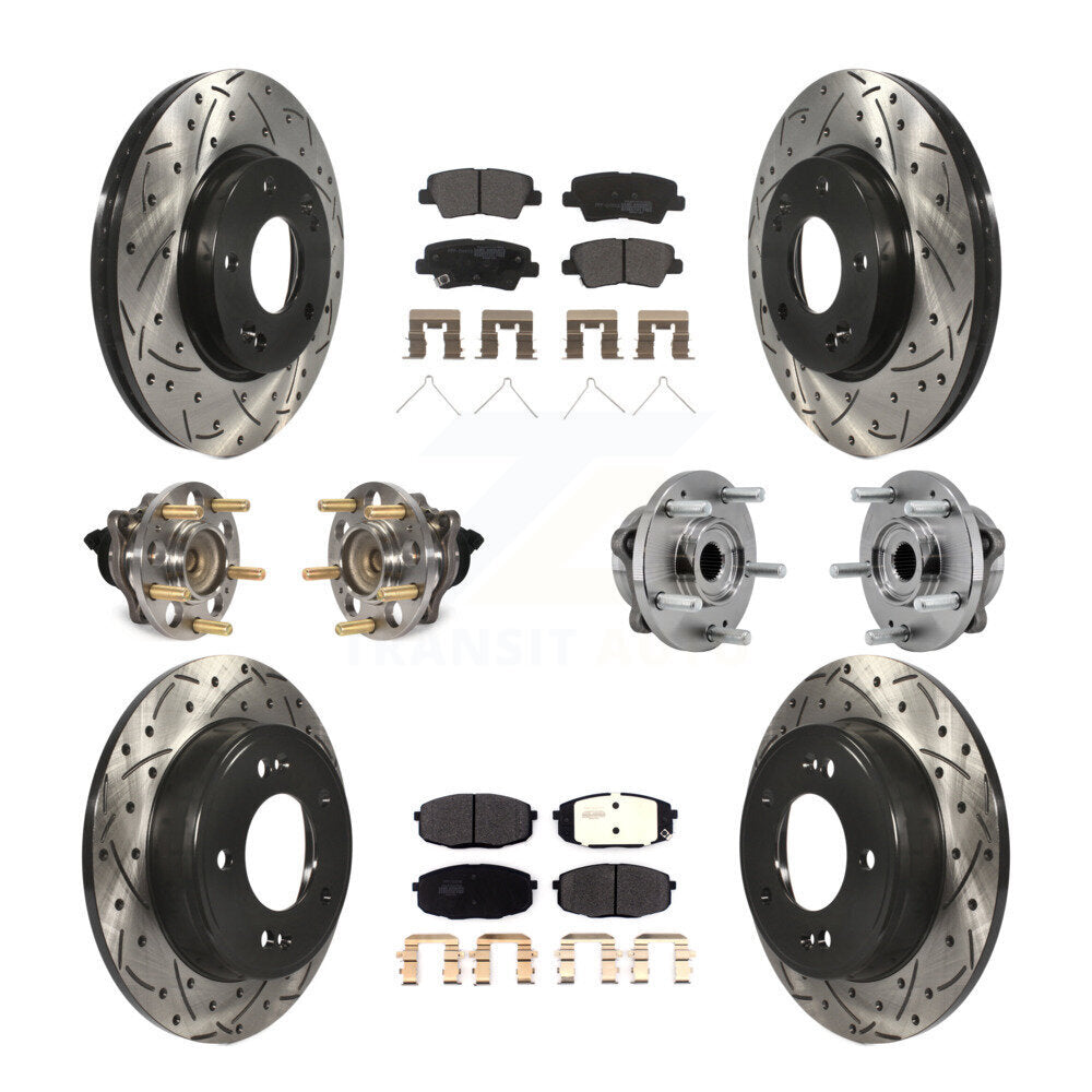 Kit de rotors et plaquettes de frein à disque revêtus de roulement de moyeu avant et arrière (10 pièces) pour Kia Sou