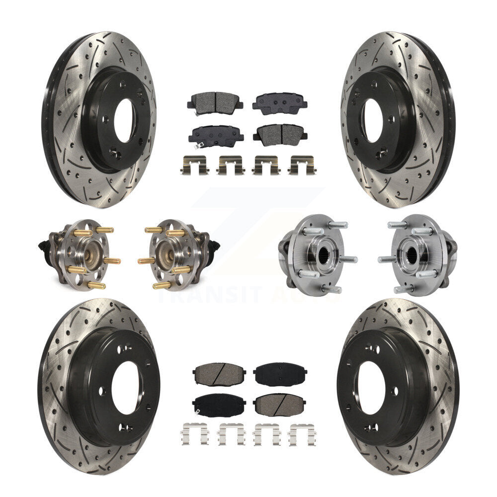 Kit de rotors et plaquettes de frein à disque revêtus de roulement de moyeu avant et arrière (10 pièces) pour Kia Sou
