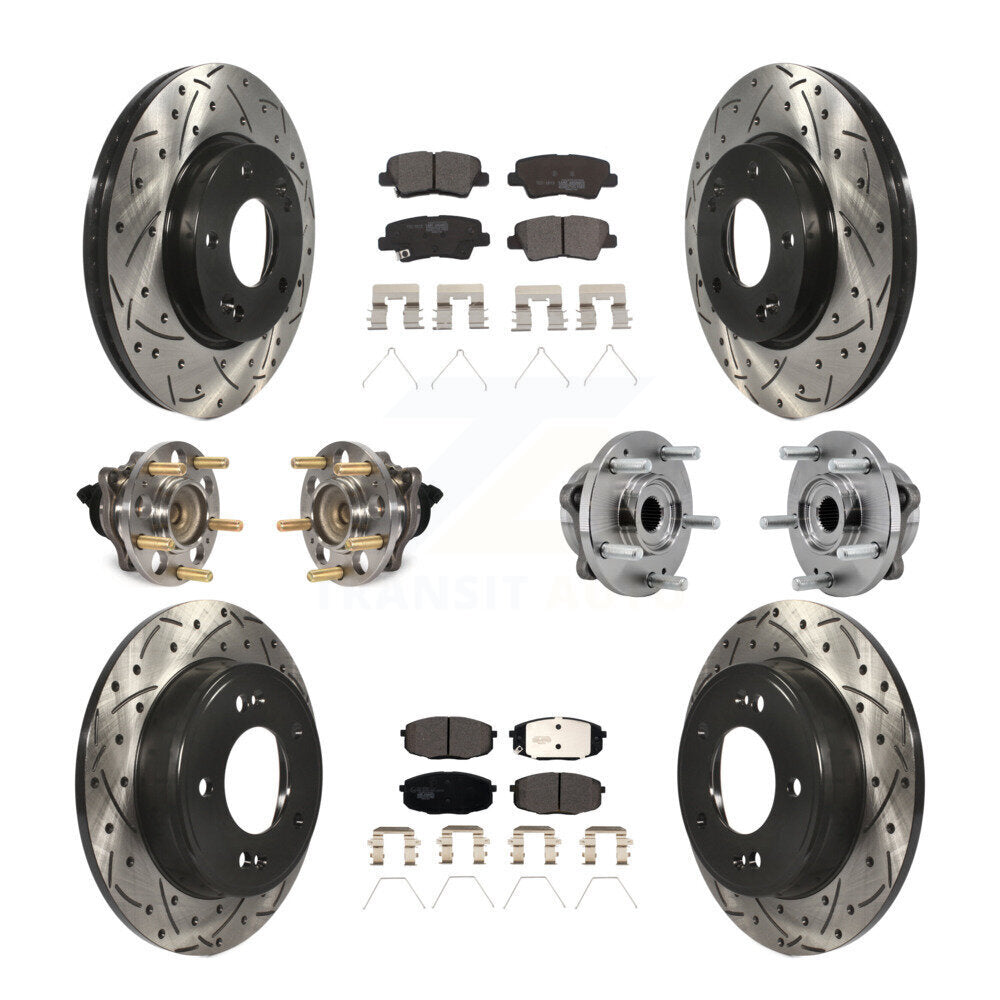 Kit de rotors et plaquettes de frein à disque revêtus de roulement de moyeu avant et arrière (10 pièces) pour Kia Sou