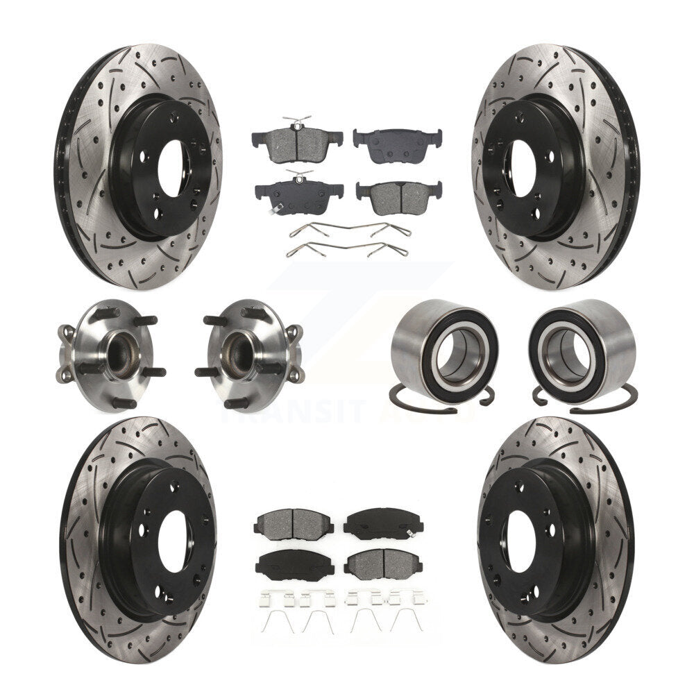 Kit de rotors et plaquettes de frein à disque revêtus de roulement de moyeu avant et arrière (10 pièces) pour Honda Civi