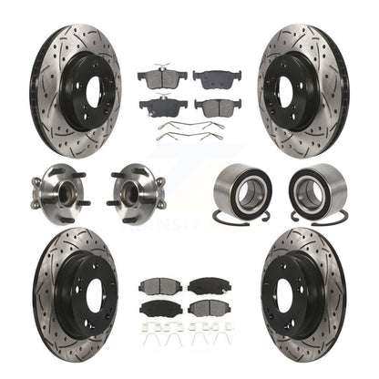 Kit de rotors et plaquettes de frein à disque revêtus de roulement de moyeu avant et arrière (10 pièces) pour Honda Civi
