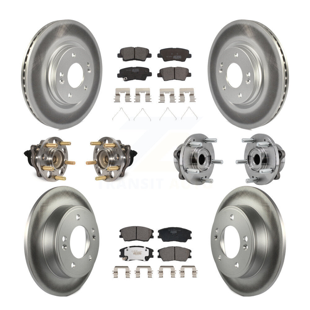 Kit de rotors et plaquettes de frein à disque revêtus de roulement de moyeu avant et arrière (10 pièces) pour Kia Sou