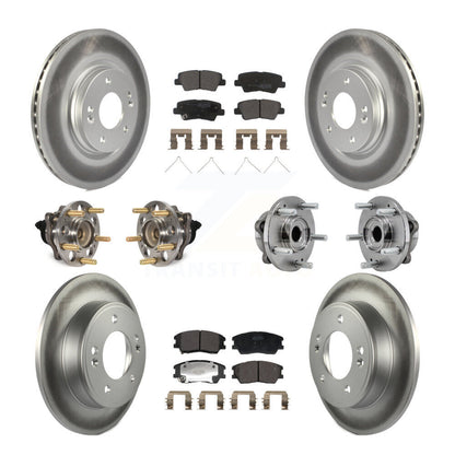 Kit de rotors et plaquettes de frein à disque revêtus de roulement de moyeu avant et arrière (10 pièces) pour Kia Sou
