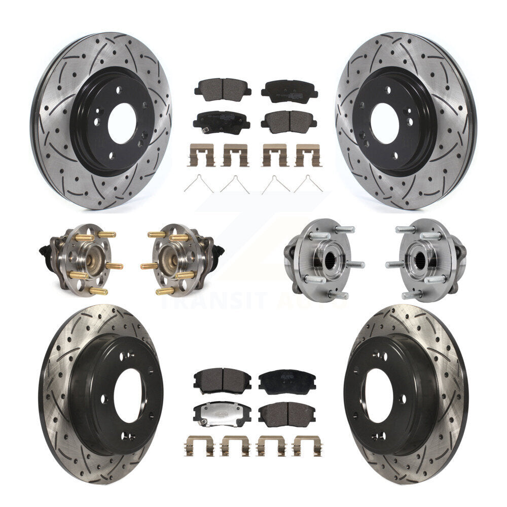 Kit de rotors et plaquettes de frein à disque revêtus de roulement de moyeu avant et arrière (10 pièces) pour Kia Sou