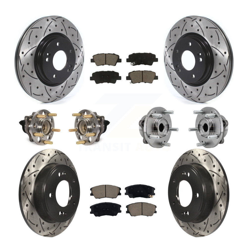 Kit de rotors et plaquettes de frein à disque revêtus de roulement de moyeu avant et arrière (10 pièces) pour Kia Sou
