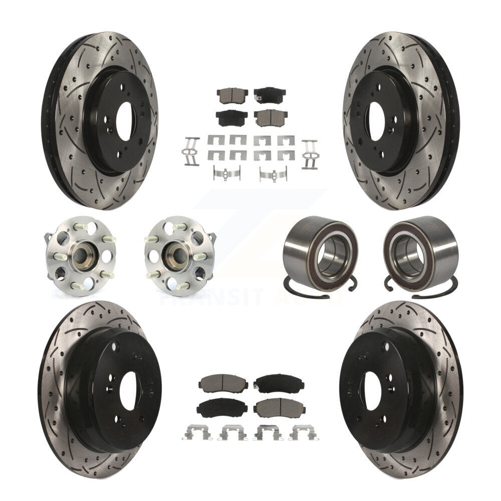 Kit de rotors et plaquettes de frein à disque revêtus de roulement de moyeu avant et arrière (10 pièces) pour Acura RD