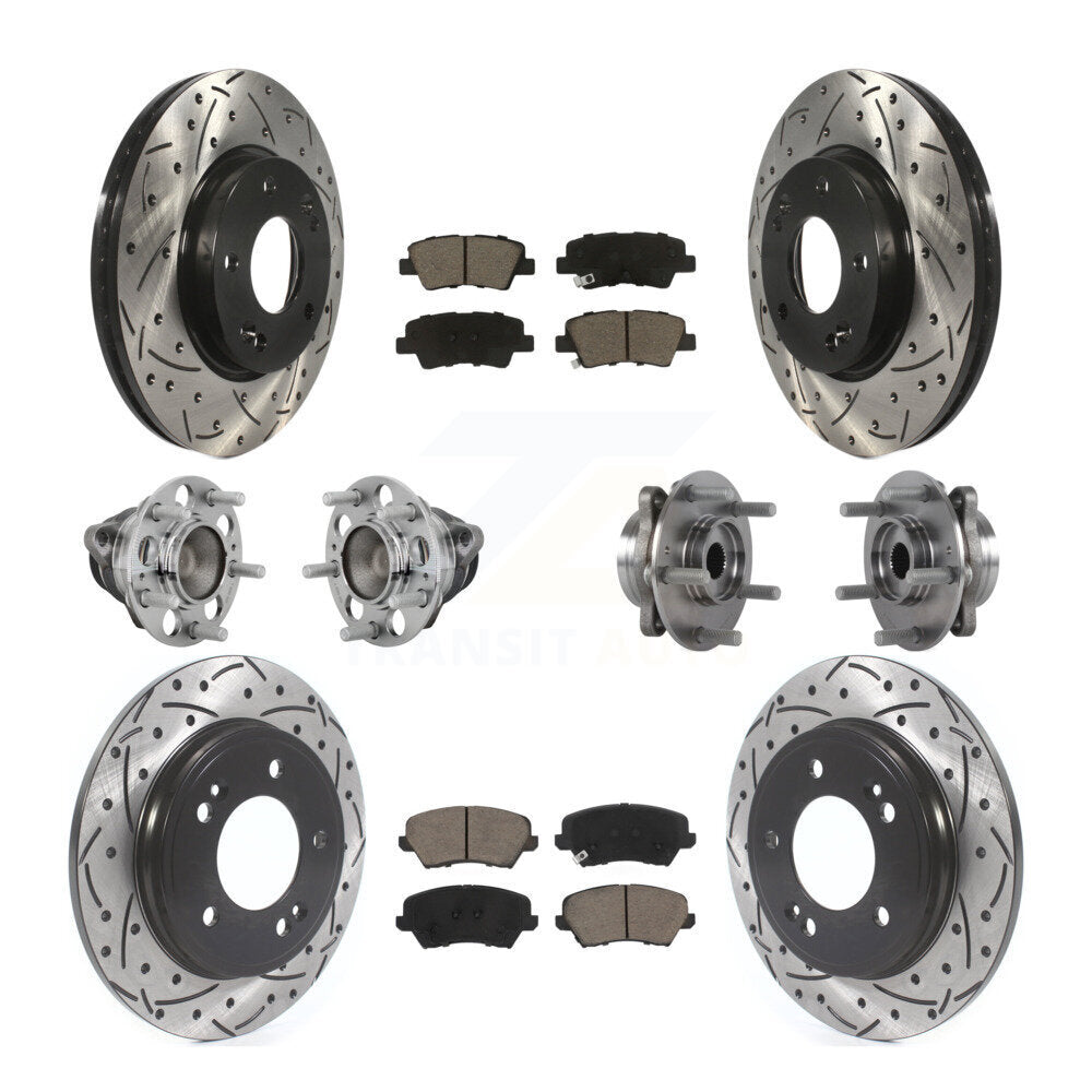 Kit de rotors et plaquettes de frein revêtus de roulement de moyeu avant et arrière (10 pièces) pour Hyundai Veloste