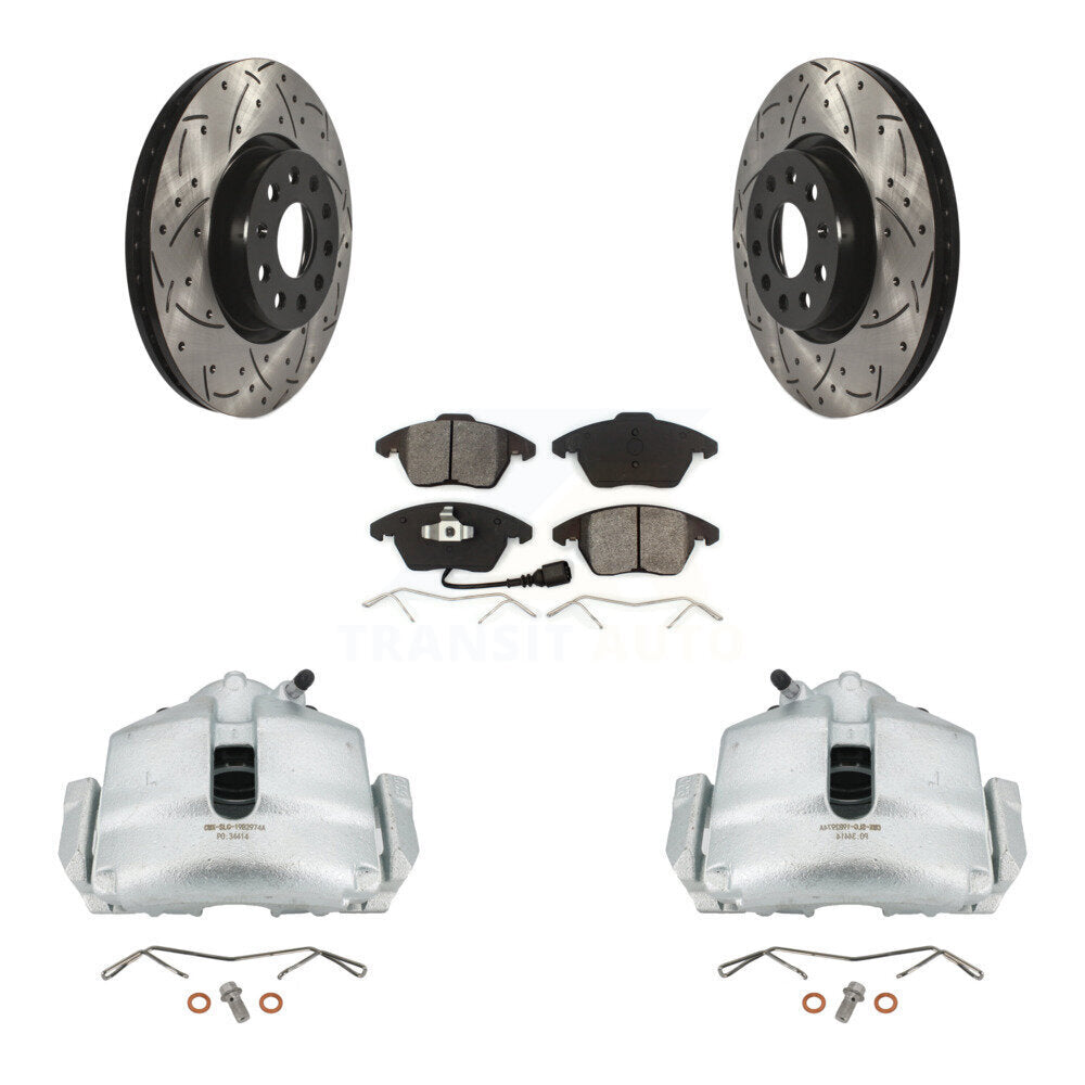 Kit de plaquettes semi-métalliques de Rotors de fente de foret d'étrier de frein avant pour Volkswagen Jett