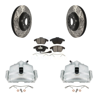 Kit de plaquettes semi-métalliques de Rotors de fente de foret d'étrier de frein avant pour Volkswagen Jett