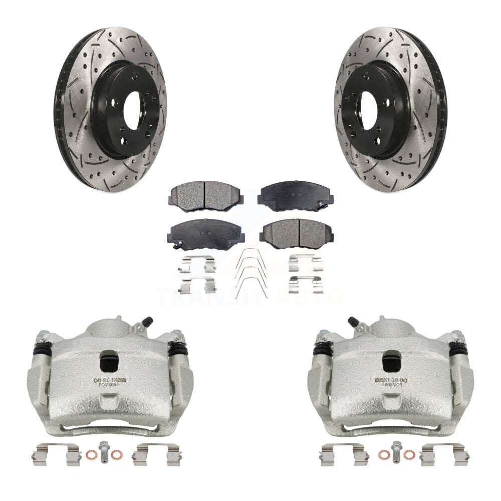 Kit de plaquettes semi-métalliques de rotors de fente de foret d'étrier de manteau de frein avant pour Honda Civi