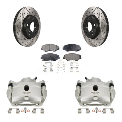 Kit de plaquettes semi-métalliques de rotors de fente de foret d'étrier de manteau de frein avant pour Honda Civi
