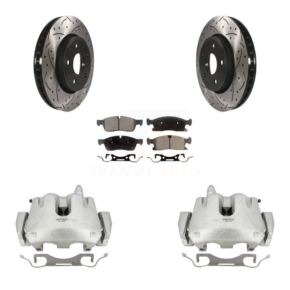 Kit de plaquettes semi-métalliques de Rotors de fente de foret d'étrier de frein avant pour Jeep Grand Dodg