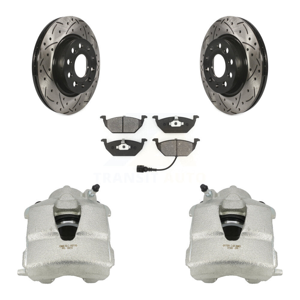 Kit de plaquettes semi-métalliques de Rotors de fente de foret d'étrier de frein avant pour Volkswagen Jett