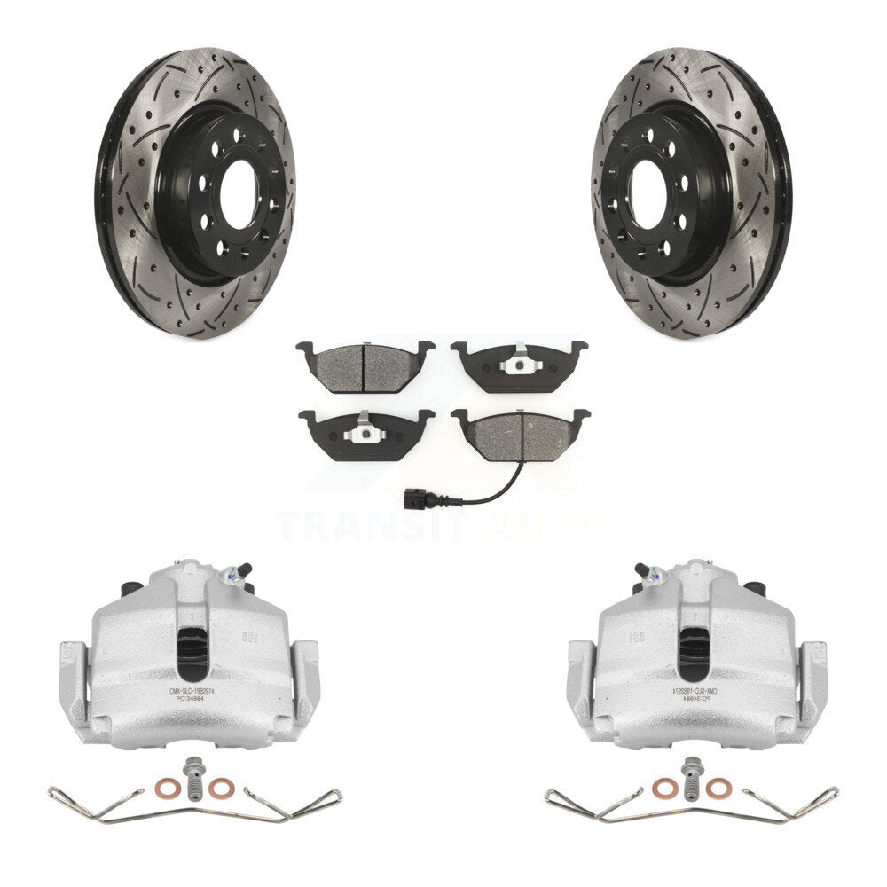 Kit de plaquettes semi-métalliques de Rotors de fente de foret d'étrier de frein avant pour Volkswagen Jett
