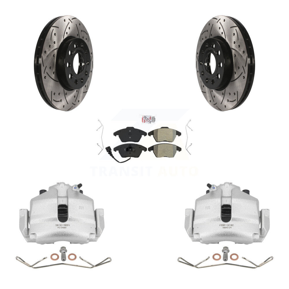 Kit de plaquettes semi-métalliques de Rotors de fente de foret d'étrier de frein avant pour Volkswagen Jett