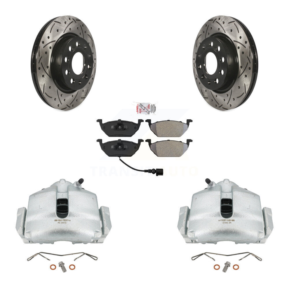 Kit de plaquettes semi-métalliques de Rotors de fente de foret d'étrier de frein avant pour Volkswagen Jett