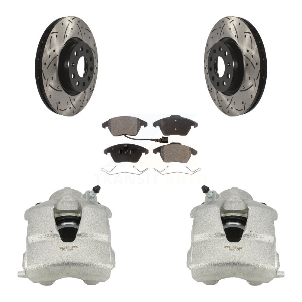 Kit de plaquettes semi-métalliques de Rotors de fente de foret d'étrier de frein avant pour Volkswagen Jett