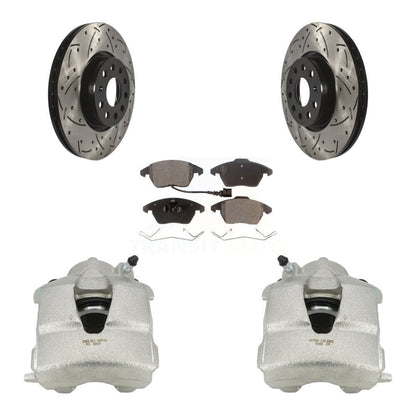 Kit de plaquettes semi-métalliques de Rotors de fente de foret d'étrier de frein avant pour Volkswagen Jett