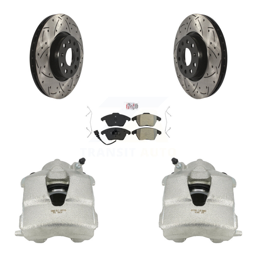 Kit de plaquettes semi-métalliques de Rotors de fente de foret d'étrier de frein avant pour Volkswagen Jett