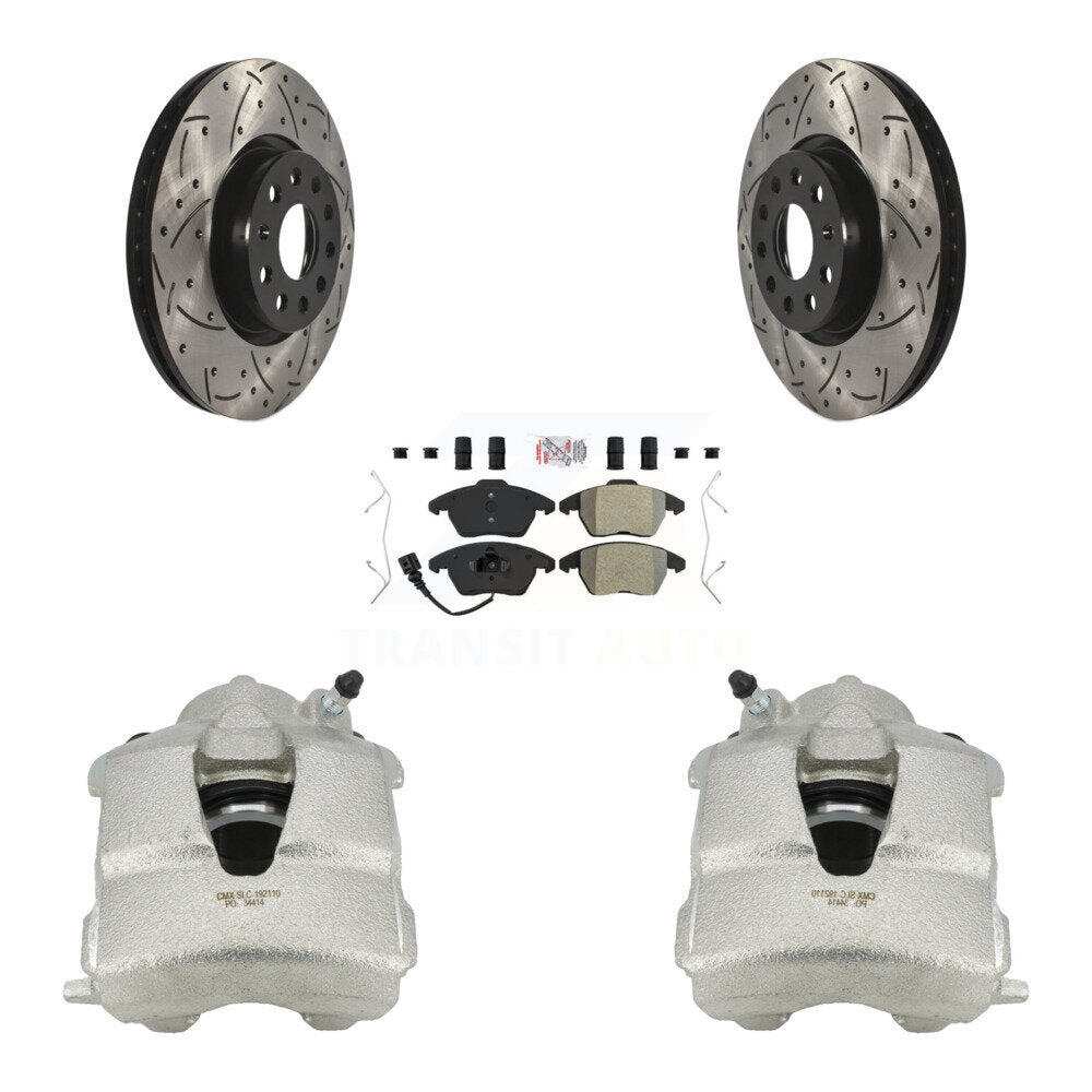 Kit de plaquettes semi-métalliques de Rotors de fente de foret d'étrier de frein avant pour Volkswagen Jett