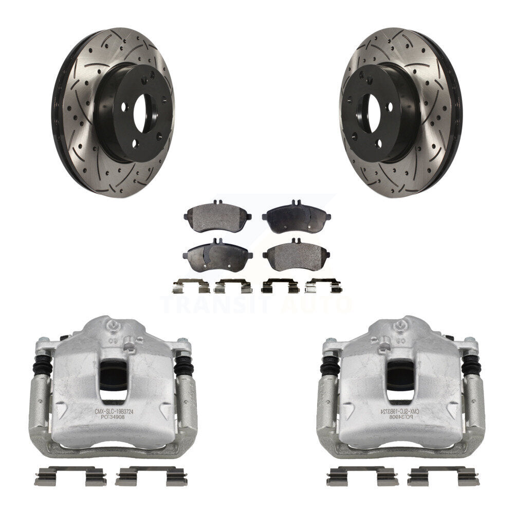 Étrier enduit de frein à disque avant, rotors fendus percés, Kit de plaquettes semi-métalliques pour