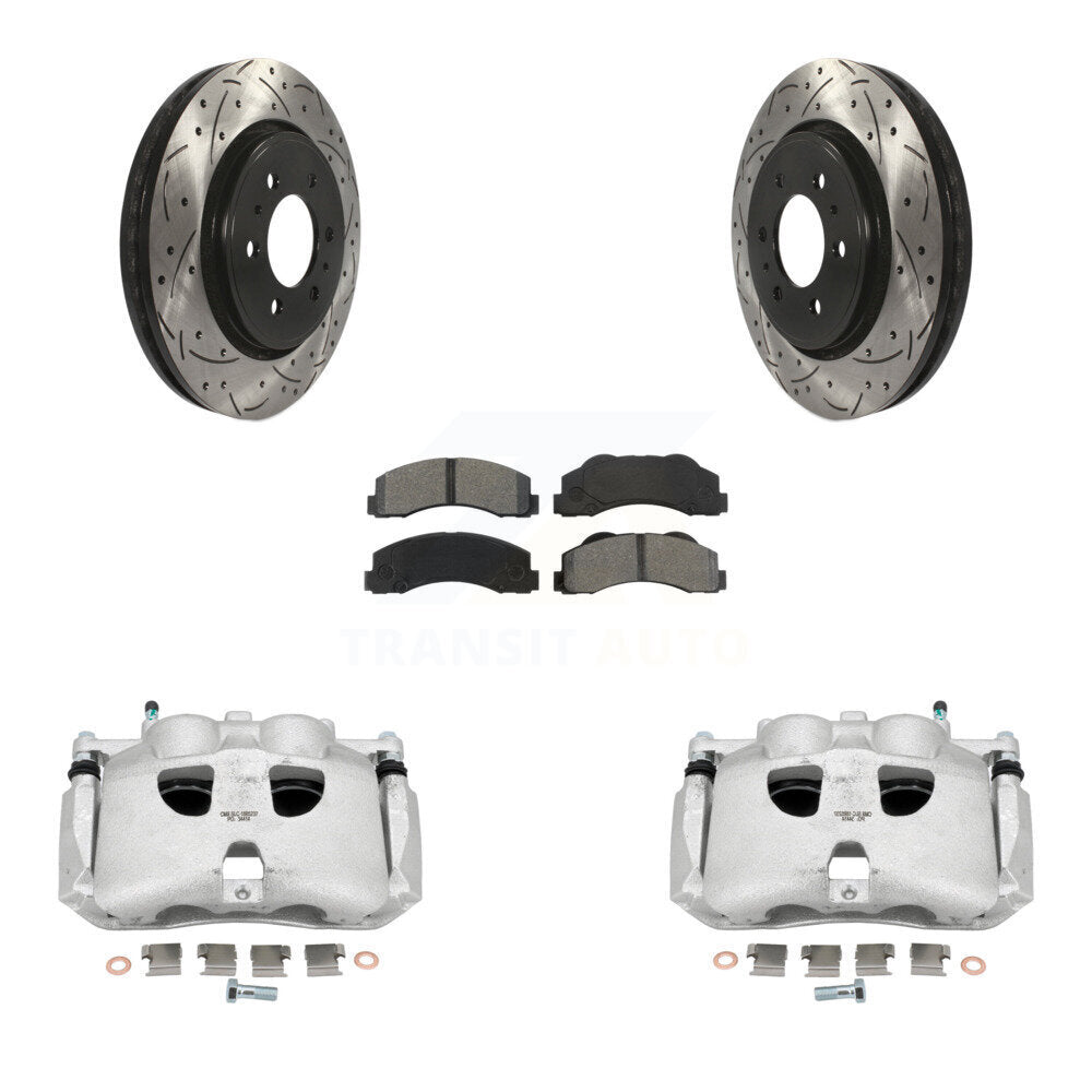 Kit de plaquettes semi-métalliques de Rotor de fente de foret d'étrier enduit de frein avant pour Ford F-15