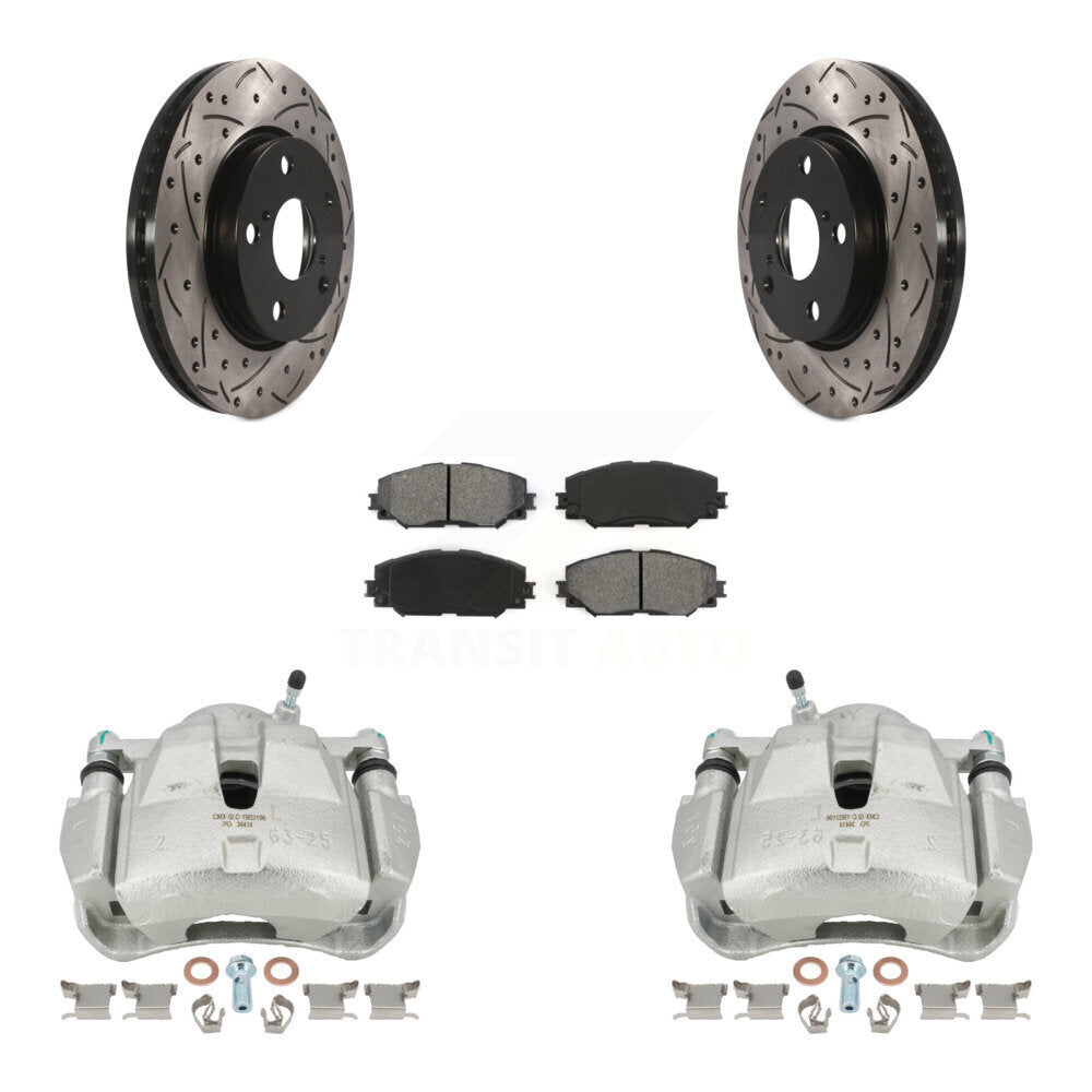 Kit de plaquettes semi-métalliques de rotors de fente de foret d'étrier de manteau de frein avant pour Toyota RAV