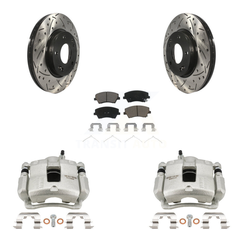 Kit de plaquettes en céramique pour rotors de fente de forage d'étrier enduit de frein avant pour Hyundai Elantr
