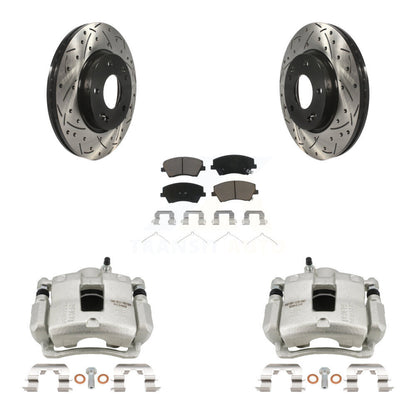 Kit de plaquettes en céramique pour rotors de fente de forage d'étrier enduit de frein avant pour Hyundai Elantr