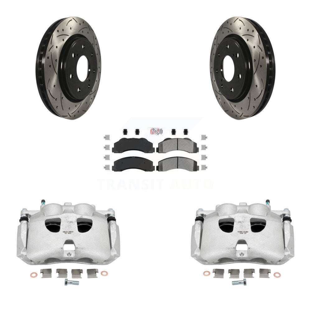 Kit de plaquettes semi-métalliques de Rotor de fente de foret d'étrier enduit de frein avant pour Ford F-15
