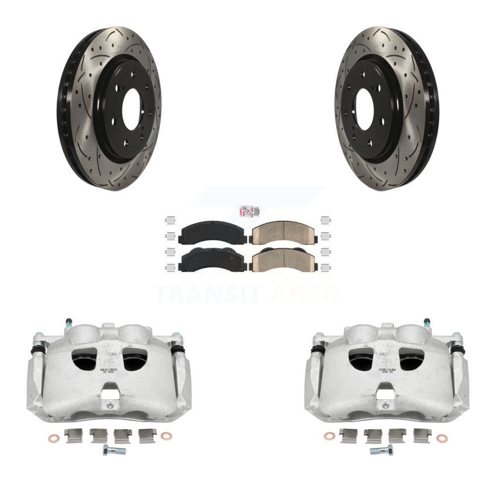 Kit de plaquettes en céramique pour rotors de fente de forage d'étrier enduit de frein à disque avant pour Ford F-15