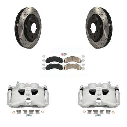 Kit de plaquettes en céramique pour rotors de fente de forage d'étrier enduit de frein à disque avant pour Ford F-15