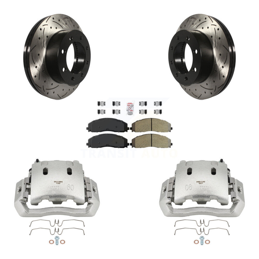 Étrier enduit de frein à disque avant, rotors fendus percés, Kit de plaquettes semi-métalliques pour