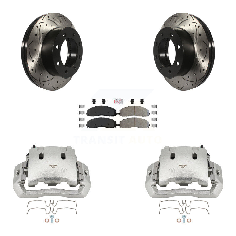 Étrier enduit de frein à disque avant, rotors fendus percés, Kit de plaquettes semi-métalliques pour