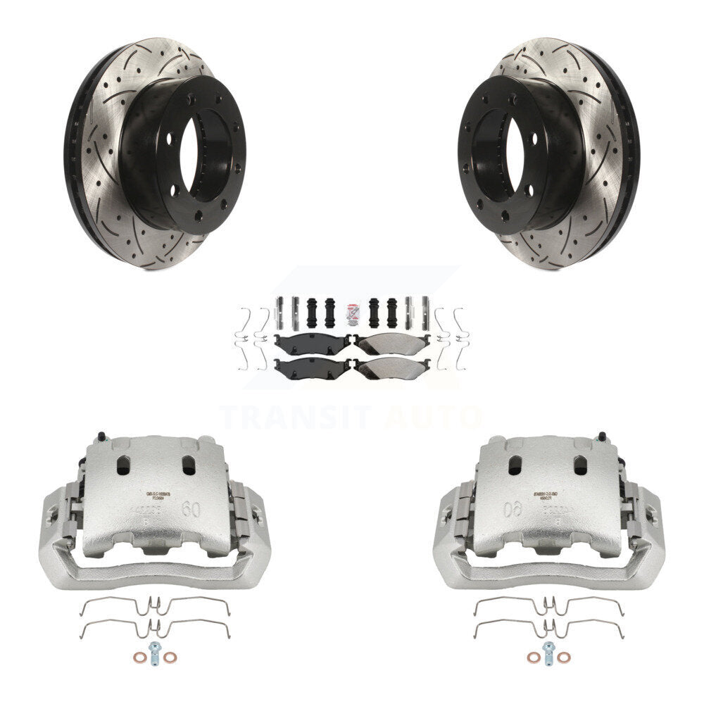 Étrier enduit de frein à disque avant, rotors fendus percés, Kit de plaquettes semi-métalliques pour