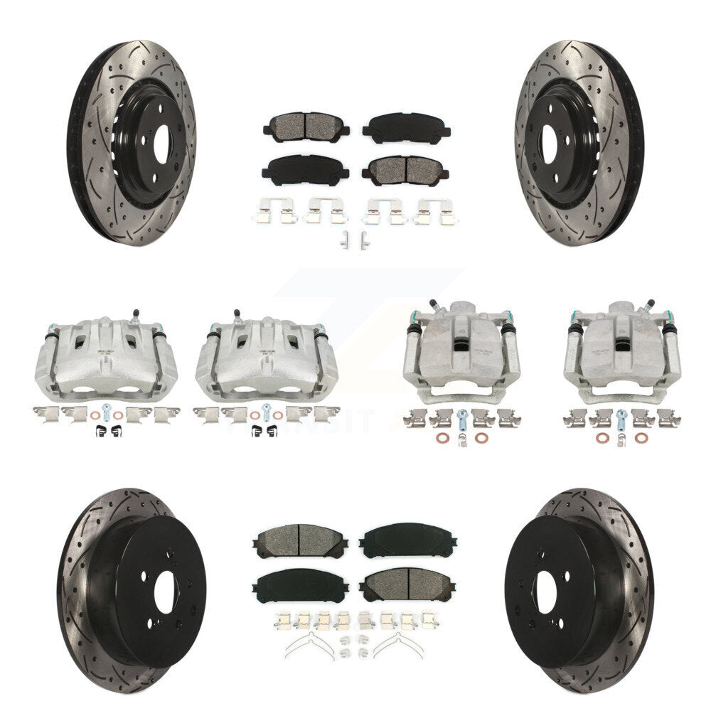 Étrier enduit de frein à disque avant et arrière, Rotors à fente, Kit de plaquettes semi-métalliques pour
