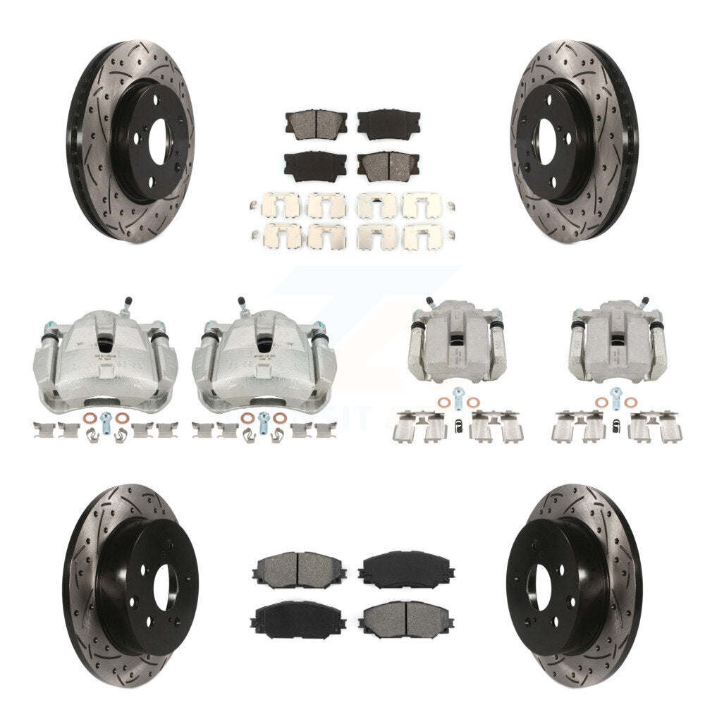 Kit de plaquettes semi-métalliques de Rotors de fente d'étrier de frein avant et arrière pour Toyota RAV
