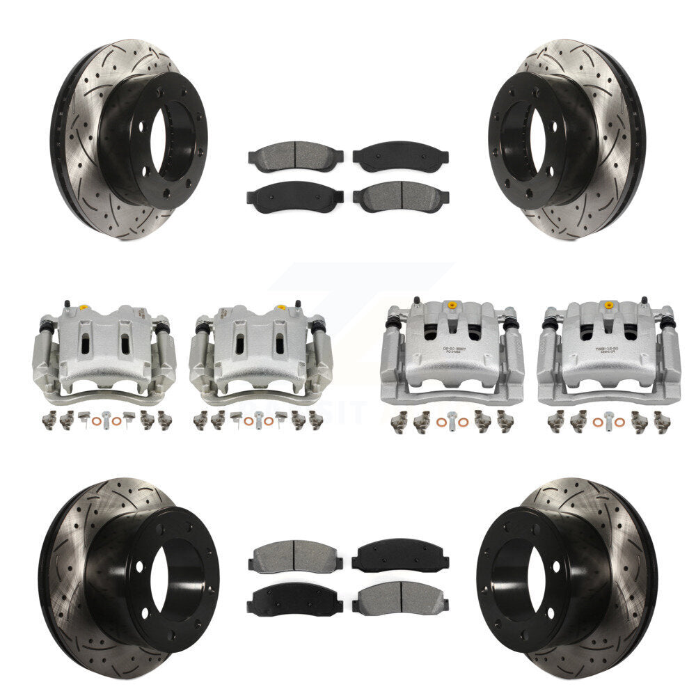 Étrier enduit de frein à disque avant et arrière, Rotors à fente, Kit de plaquettes semi-métalliques pour