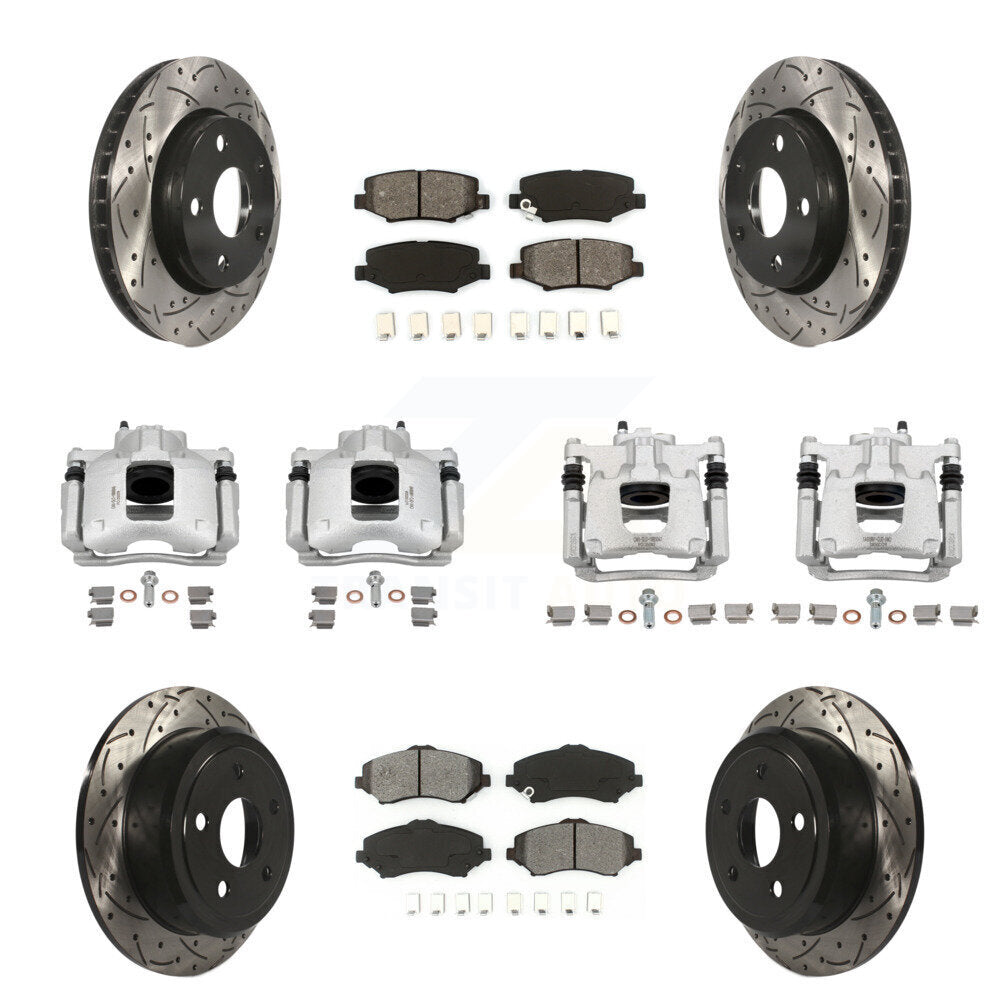 Étrier enduit de frein à disque avant et arrière, Rotors à fente, Kit de plaquettes semi-métalliques pour